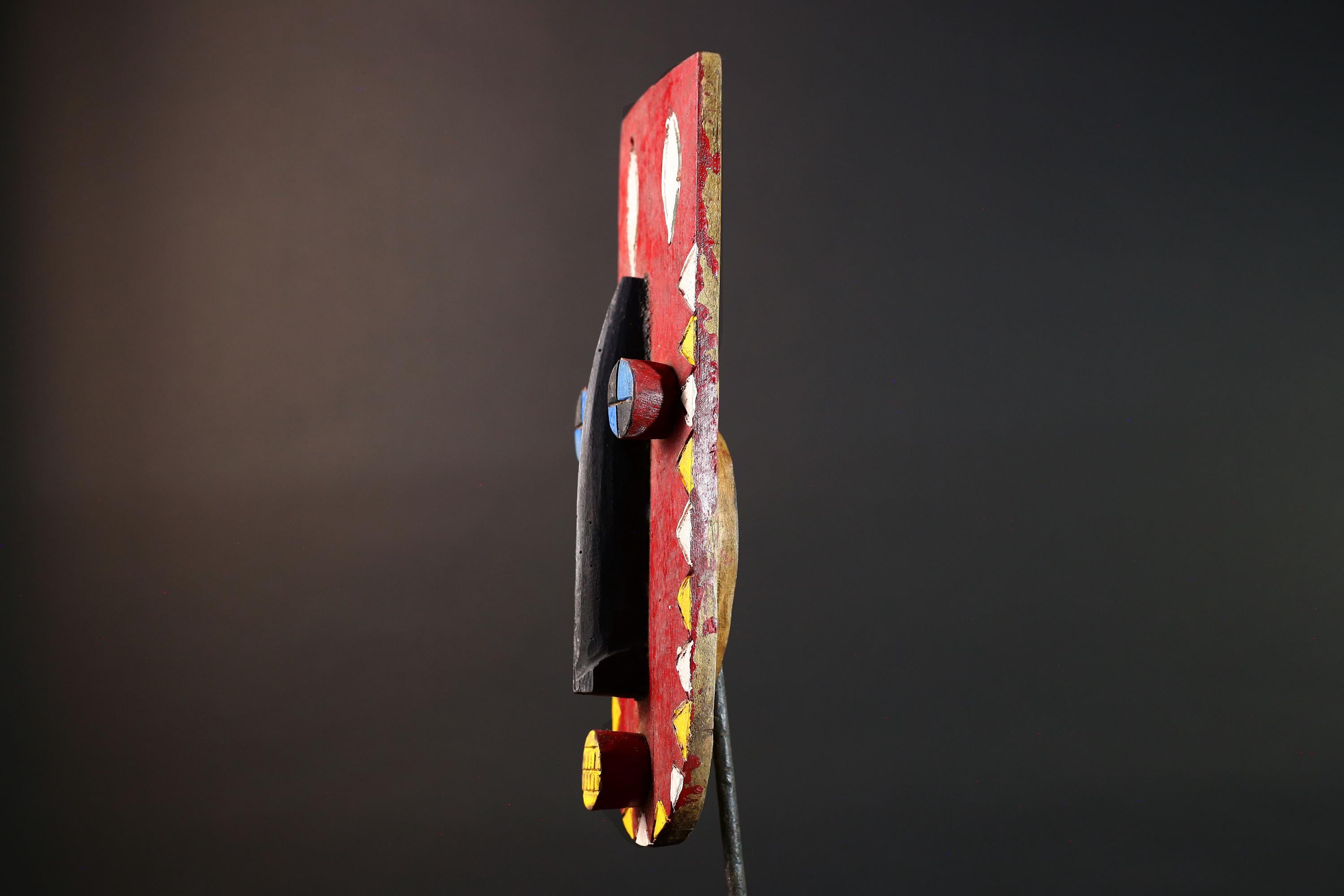 African Bwa Mask Red Tribal Wall Art Geometric Nose Carving Painted Wood Sculpture Abstract Folk Burkina Home Decor Vintage Totem G5588