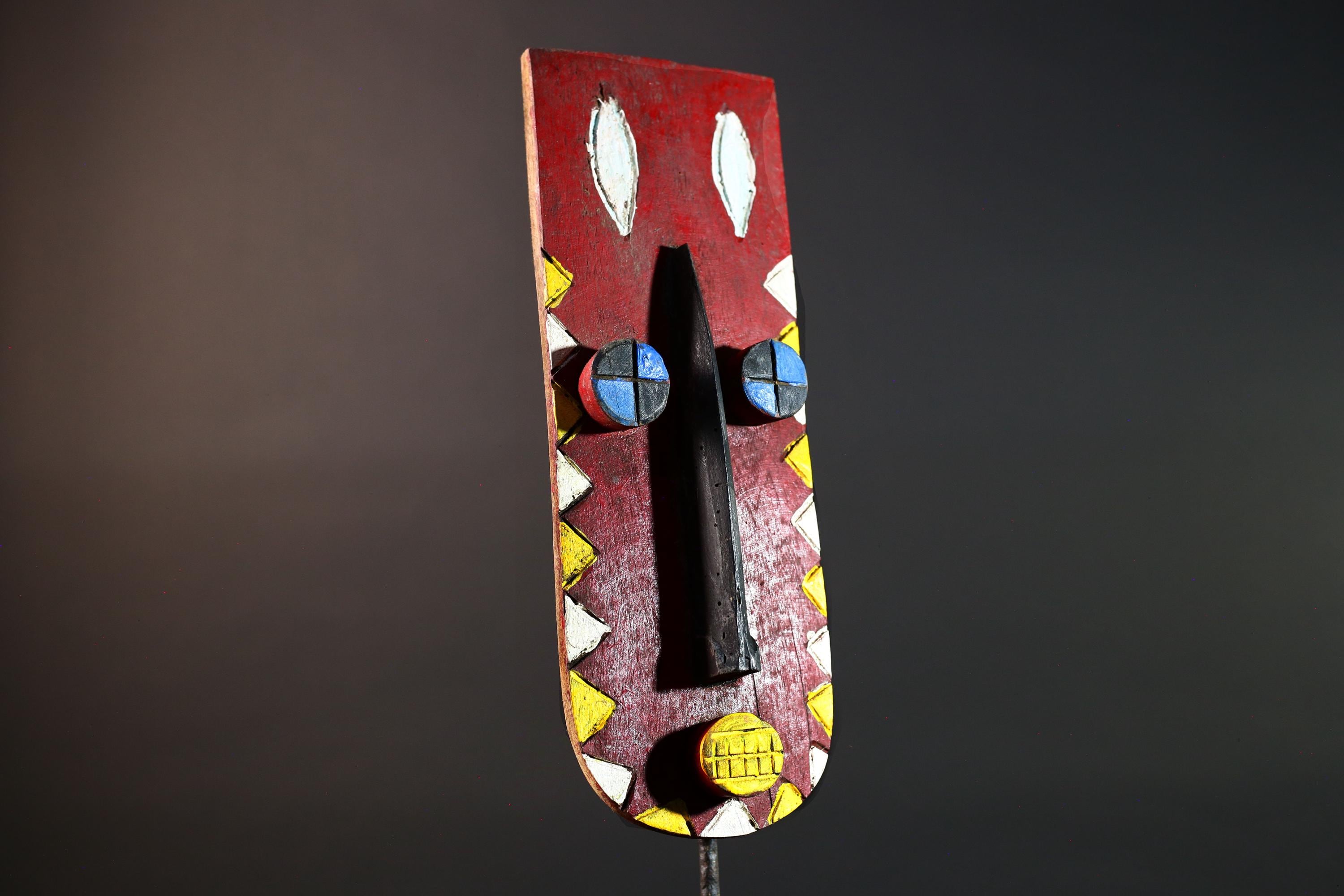 African Bwa Mask Red Tribal Wall Art Geometric Nose Carving Painted Wood Sculpture Abstract Folk Burkina Home Decor Vintage Totem G5588