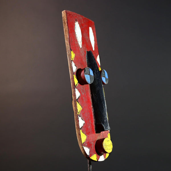 African Bwa Mask Red Tribal Wall Art Geometric Nose Carving Painted Wood Sculpture Abstract Folk Burkina Home Decor Vintage Totem G5588