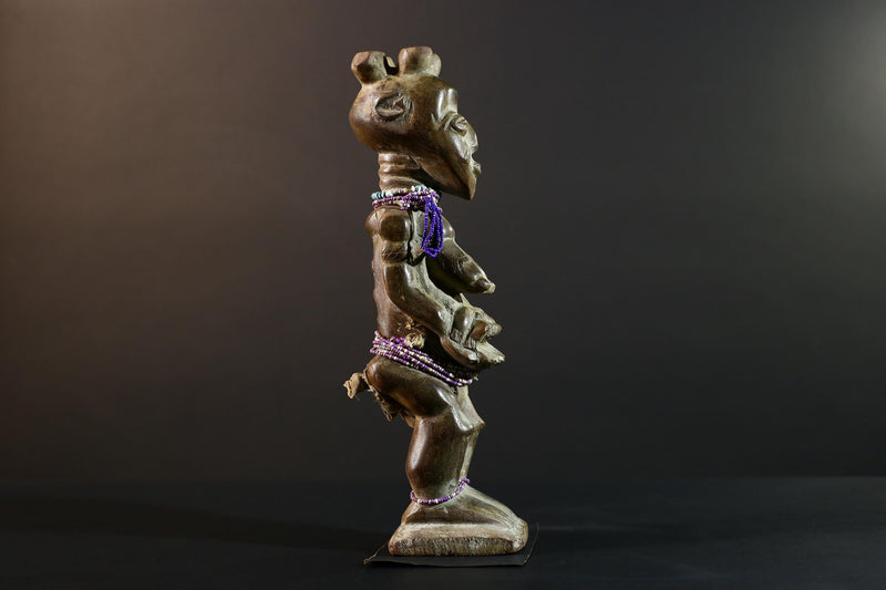 African wood statue hand carved tribal decor unique sculpture for home decor accent collectible masterpiece artisanal carving art.-G5713