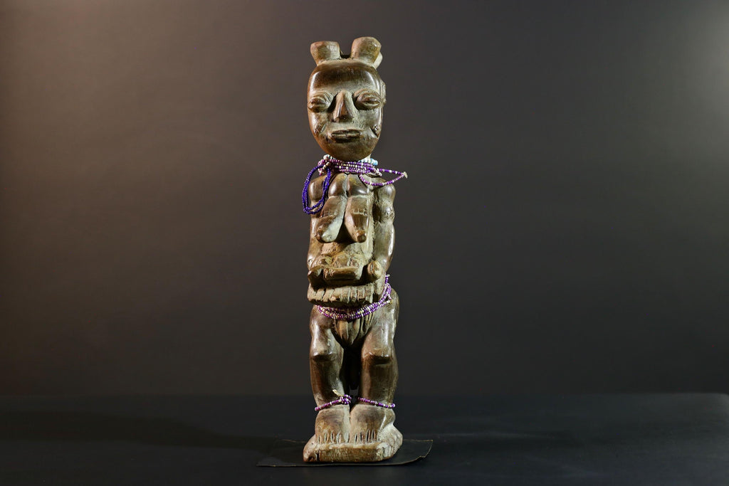 African wood statue hand carved tribal decor unique sculpture for home decor accent collectible masterpiece artisanal carving art.-G5713