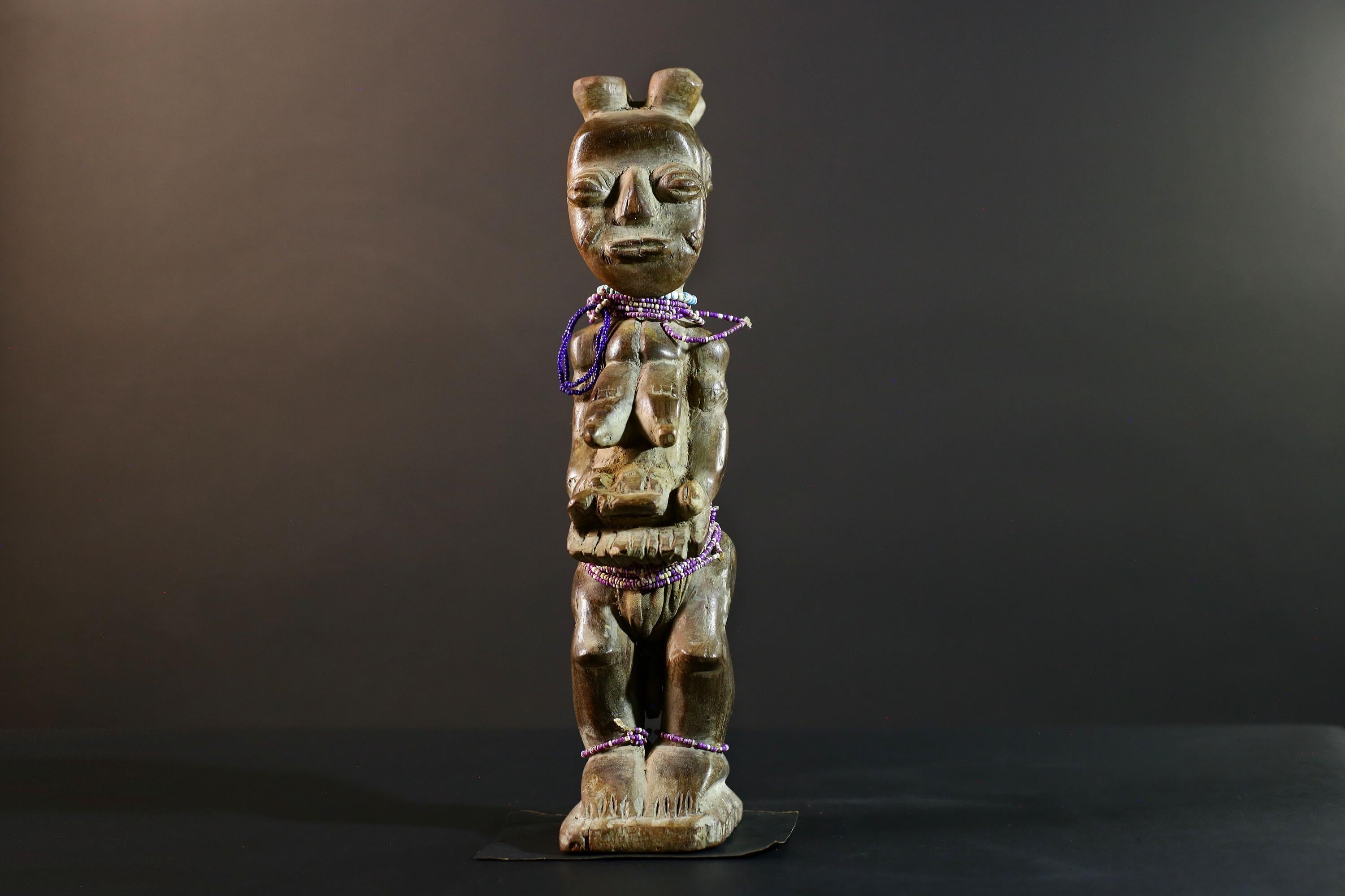 African wood statue hand carved tribal decor unique sculpture for home decor accent collectible masterpiece artisanal carving art.-G5713