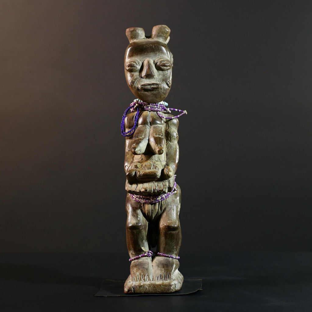 African wood statue hand carved tribal decor unique sculpture for home decor accent collectible masterpiece artisanal carving art.-G5713