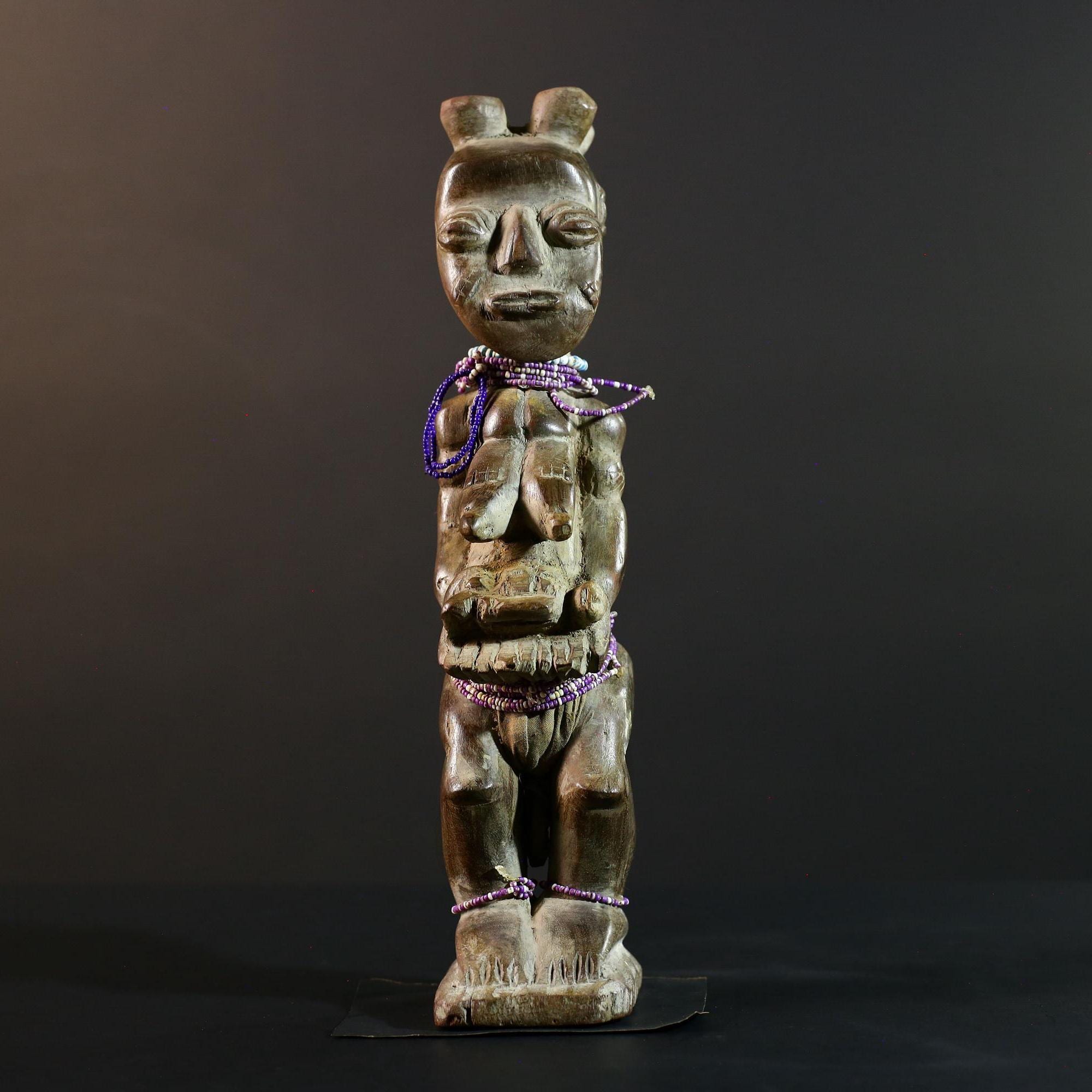African wood statue hand carved tribal decor unique sculpture for home decor accent collectible masterpiece artisanal carving art.-G5713