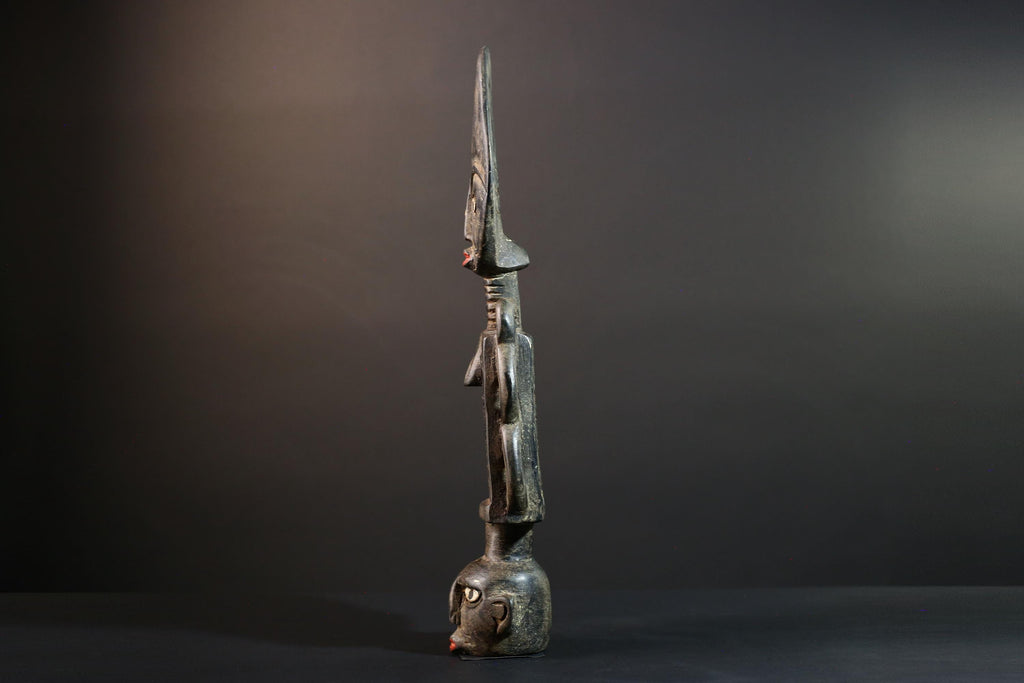 African wood statue hand carved tribal accent sculpture collectible art piece ancestral decor rare heirloom piece handmade-G5716