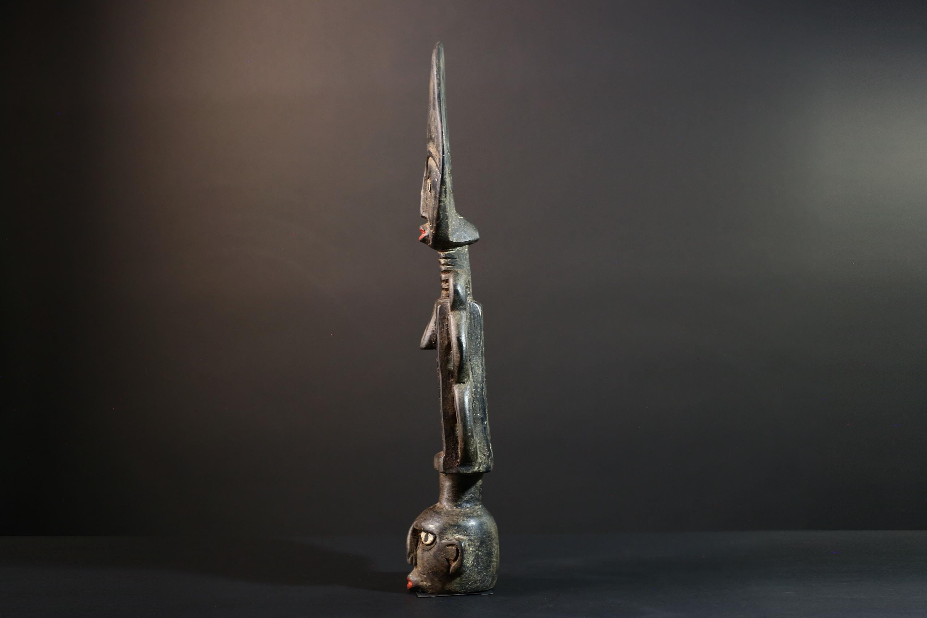 African wood statue hand carved tribal accent sculpture collectible art piece ancestral decor rare heirloom piece handmade-G5716