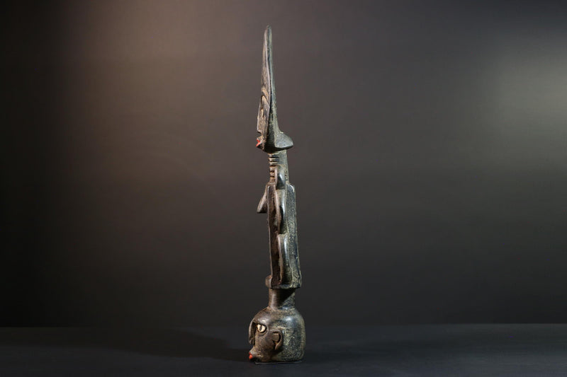 African wood statue hand carved tribal accent sculpture collectible art piece ancestral decor rare heirloom piece handmade-G5716