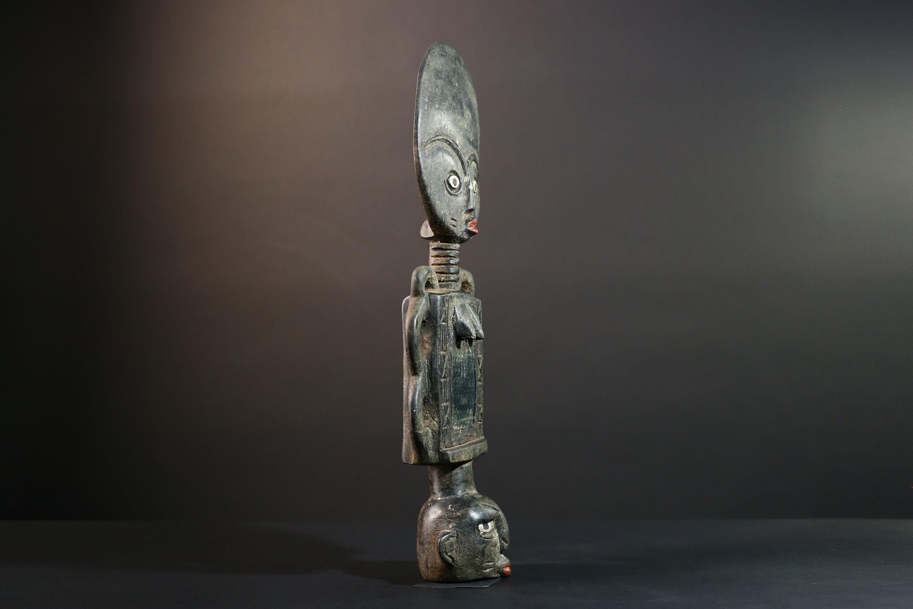 African wood statue hand carved tribal accent sculpture collectible art piece ancestral decor rare heirloom piece handmade-G5716