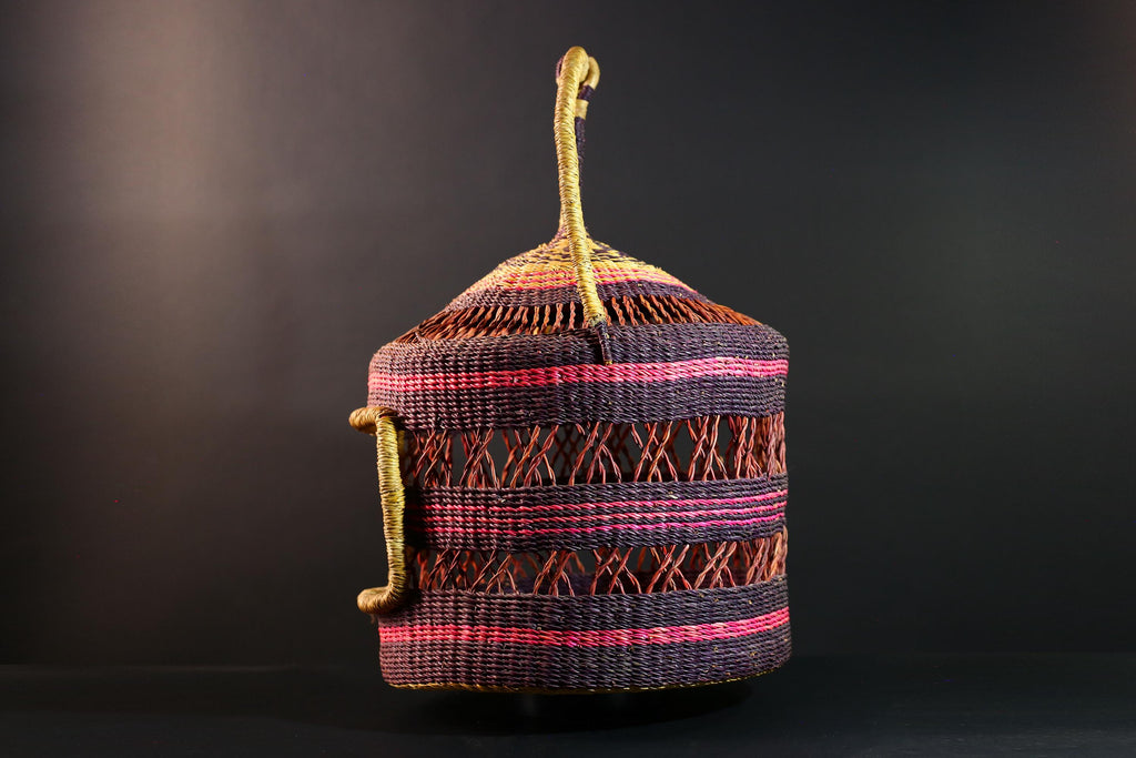 African Bolga Cat Bed Woven Straw Basket with Handle Ghana Pet Furniture Boho Home Storage Indoor Natural Decor Organizer G5594