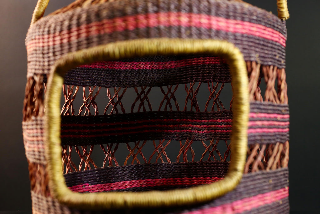 African Bolga Cat Bed Woven Straw Basket with Handle Ghana Pet Furniture Boho Home Storage Indoor Natural Decor Organizer G5594