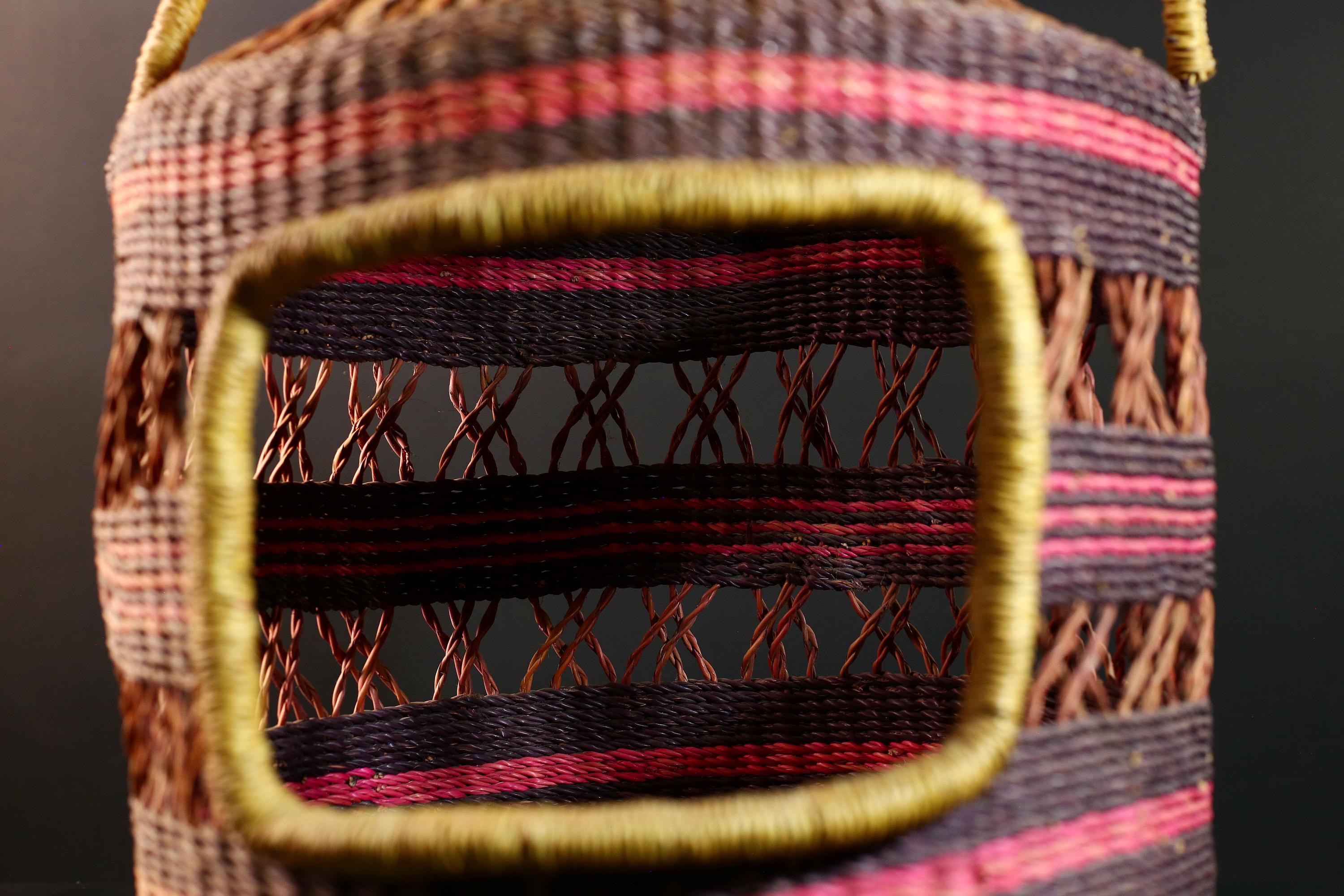 African Bolga Cat Bed Woven Straw Basket with Handle Ghana Pet Furniture Boho Home Storage Indoor Natural Decor Organizer G5594