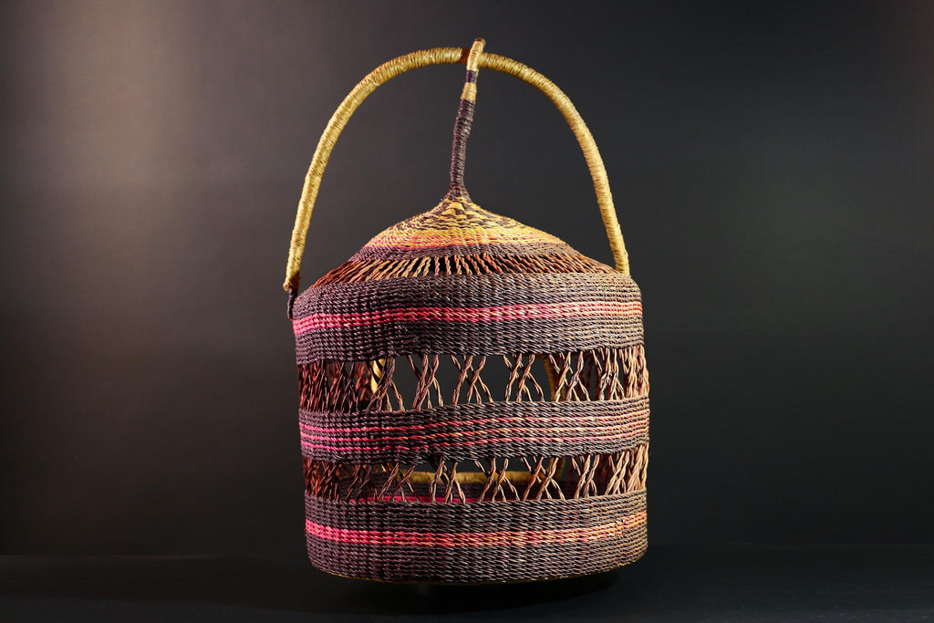 African Bolga Cat Bed Woven Straw Basket with Handle Ghana Pet Furniture Boho Home Storage Indoor Natural Decor Organizer G5594