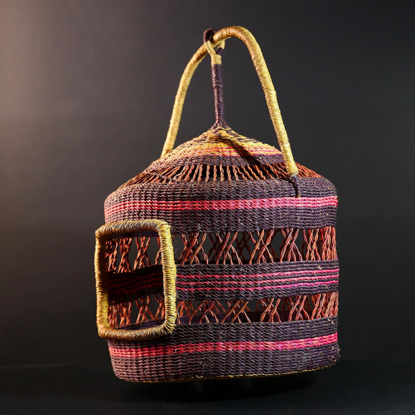 African Bolga Cat Bed Woven Straw Basket with Handle Ghana Pet Furniture Boho Home Storage Indoor Natural Decor Organizer G5594