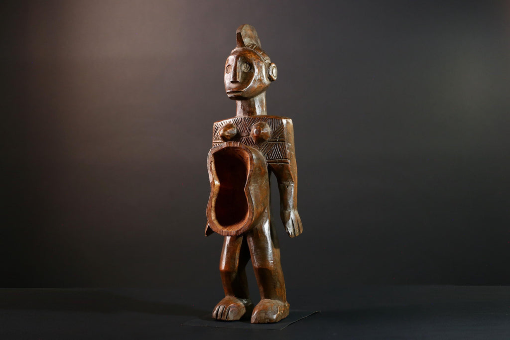African Tribal Figure Hand Carved Wood Congo Female Sculpture Spirit Ritual Art Decor Collectible Wall Accent Traditional Object-G5595