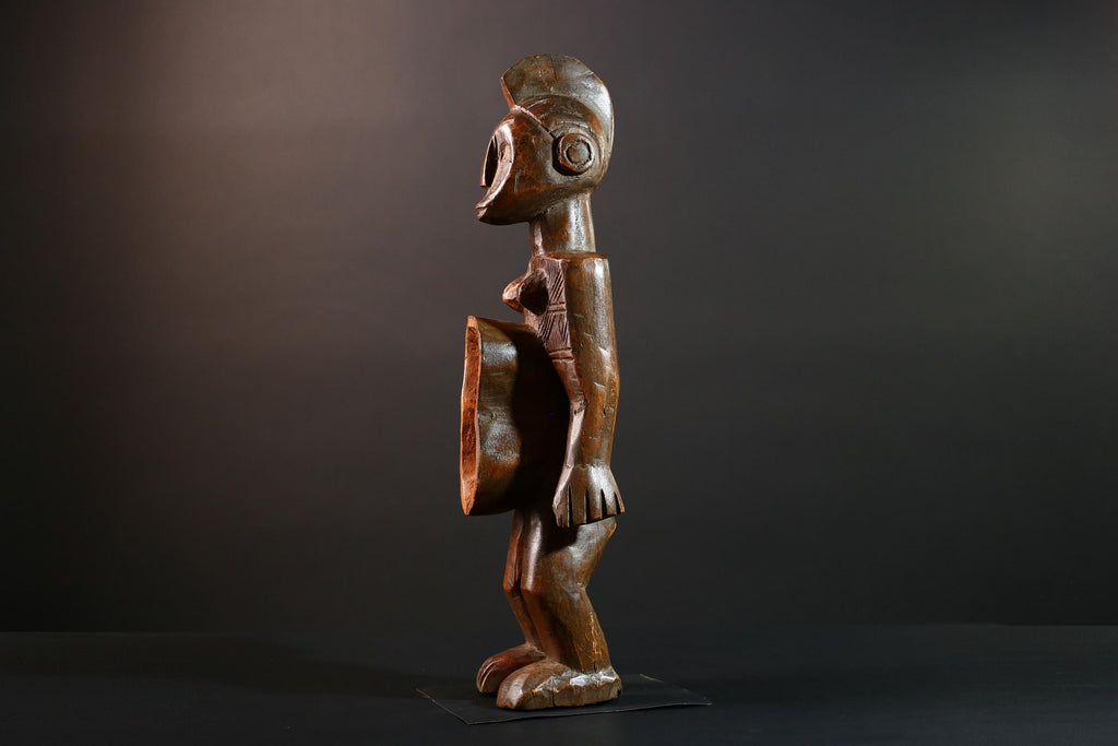African Tribal Figure Hand Carved Wood Congo Female Sculpture Spirit Ritual Art Decor Collectible Wall Accent Traditional Object-G5595