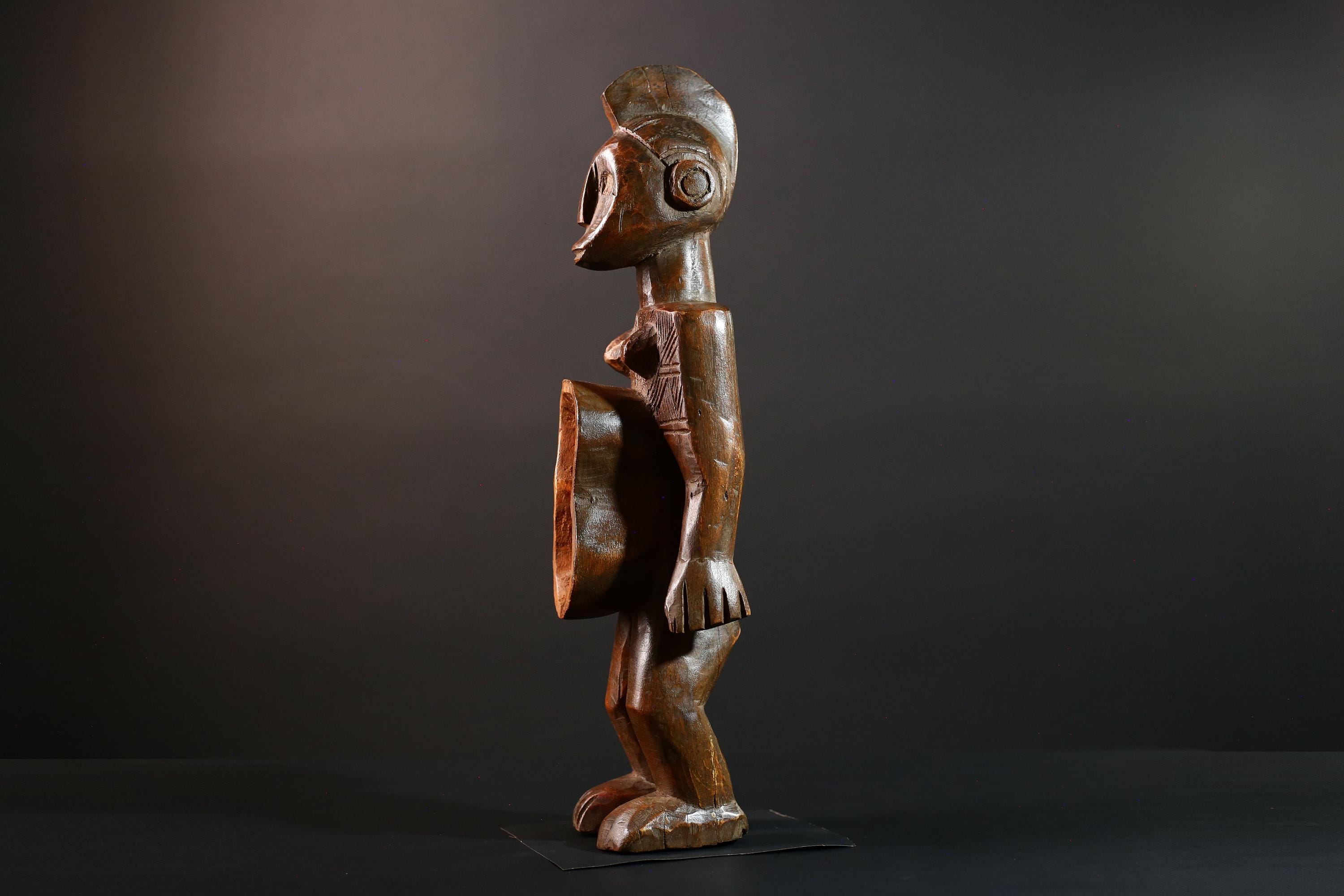 African Tribal Figure Hand Carved Wood Congo Female Sculpture Spirit Ritual Art Decor Collectible Wall Accent Traditional Object-G5595