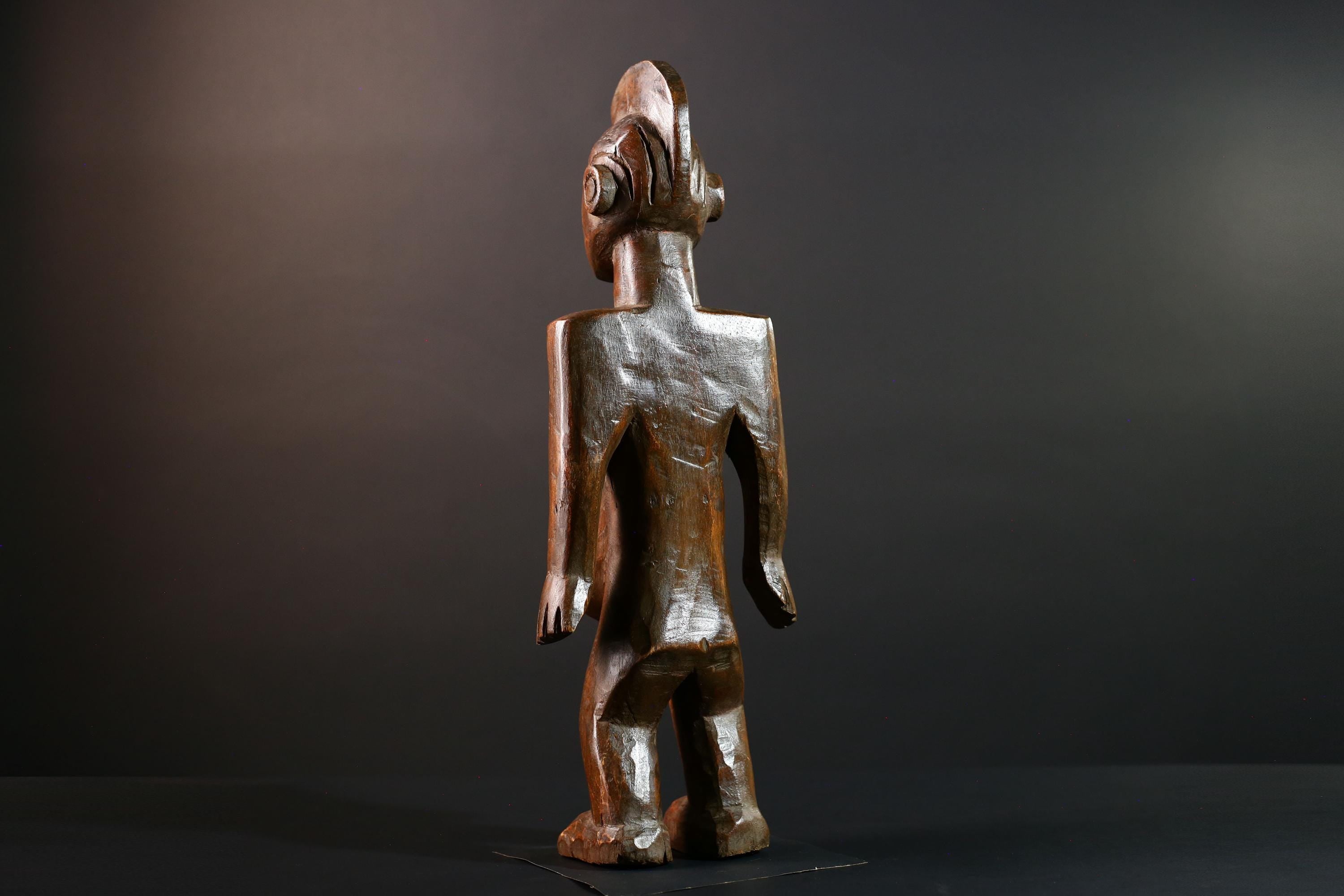 African Tribal Figure Hand Carved Wood Congo Female Sculpture Spirit Ritual Art Decor Collectible Wall Accent Traditional Object-G5595