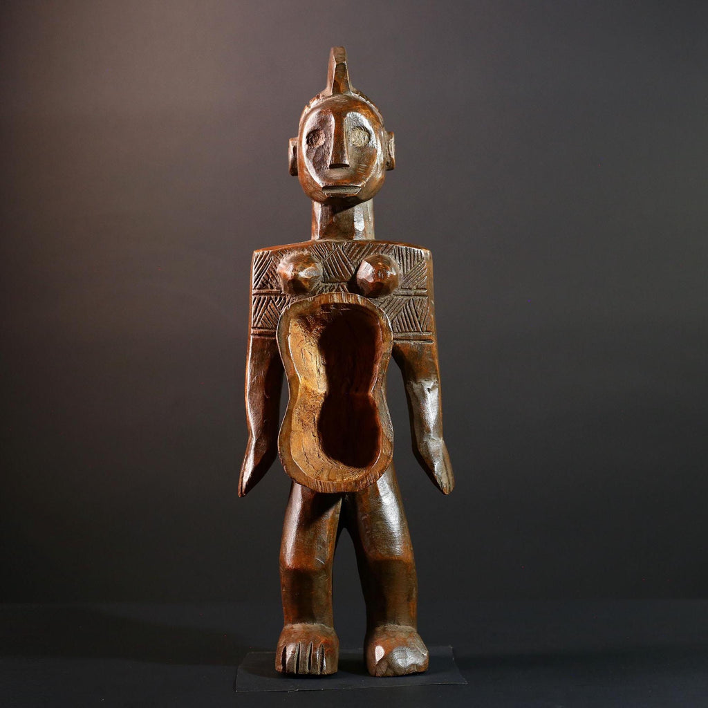African Tribal Figure Hand Carved Wood Congo Female Sculpture Spirit Ritual Art Decor Collectible Wall Accent Traditional Object-G5595