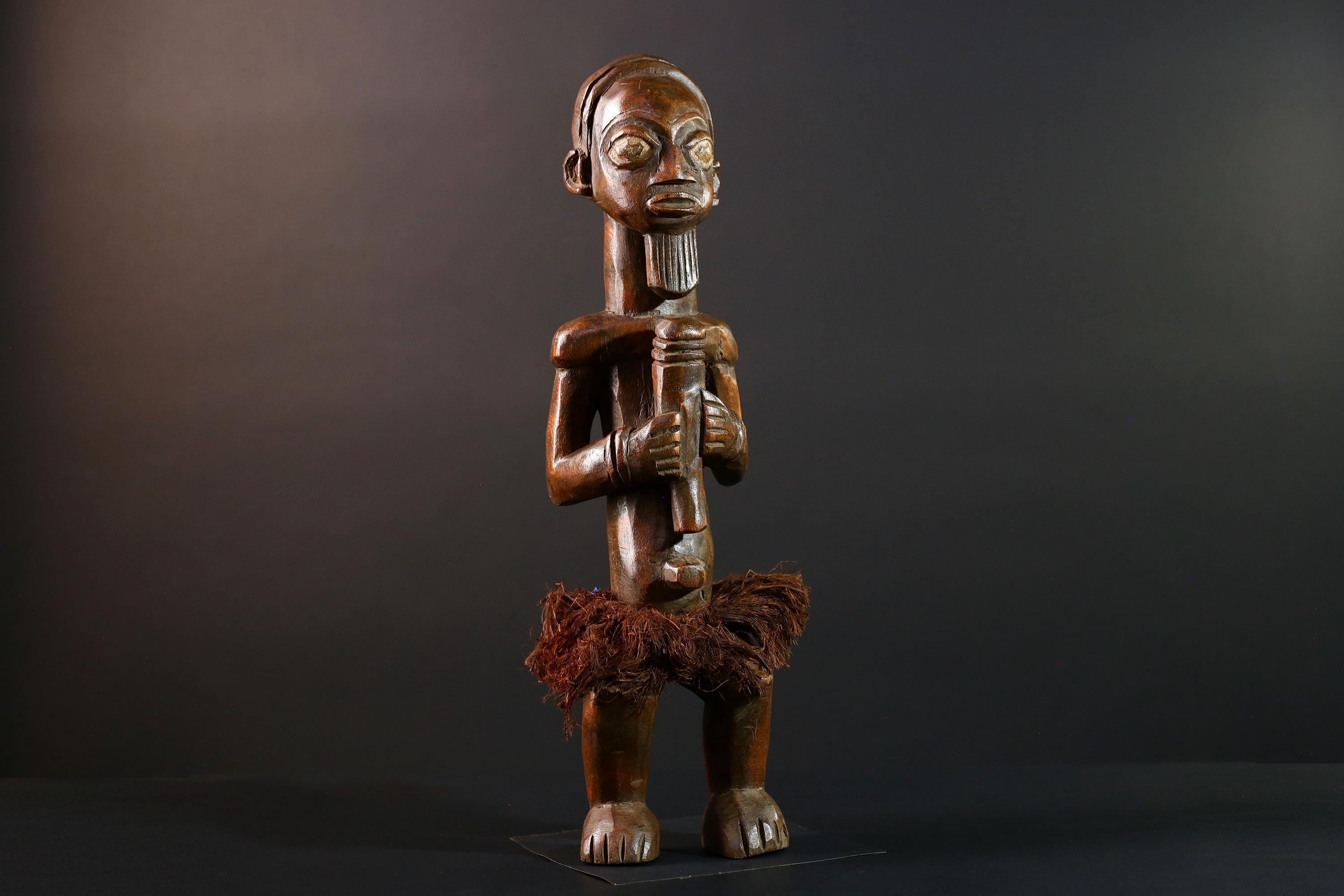 Congo Tribal Ancestor Statue Hand Carved Spirit Shrine Figure African Male Wood Art Symbolic Home Decor Rustic Ethnic Sculpture-G5596