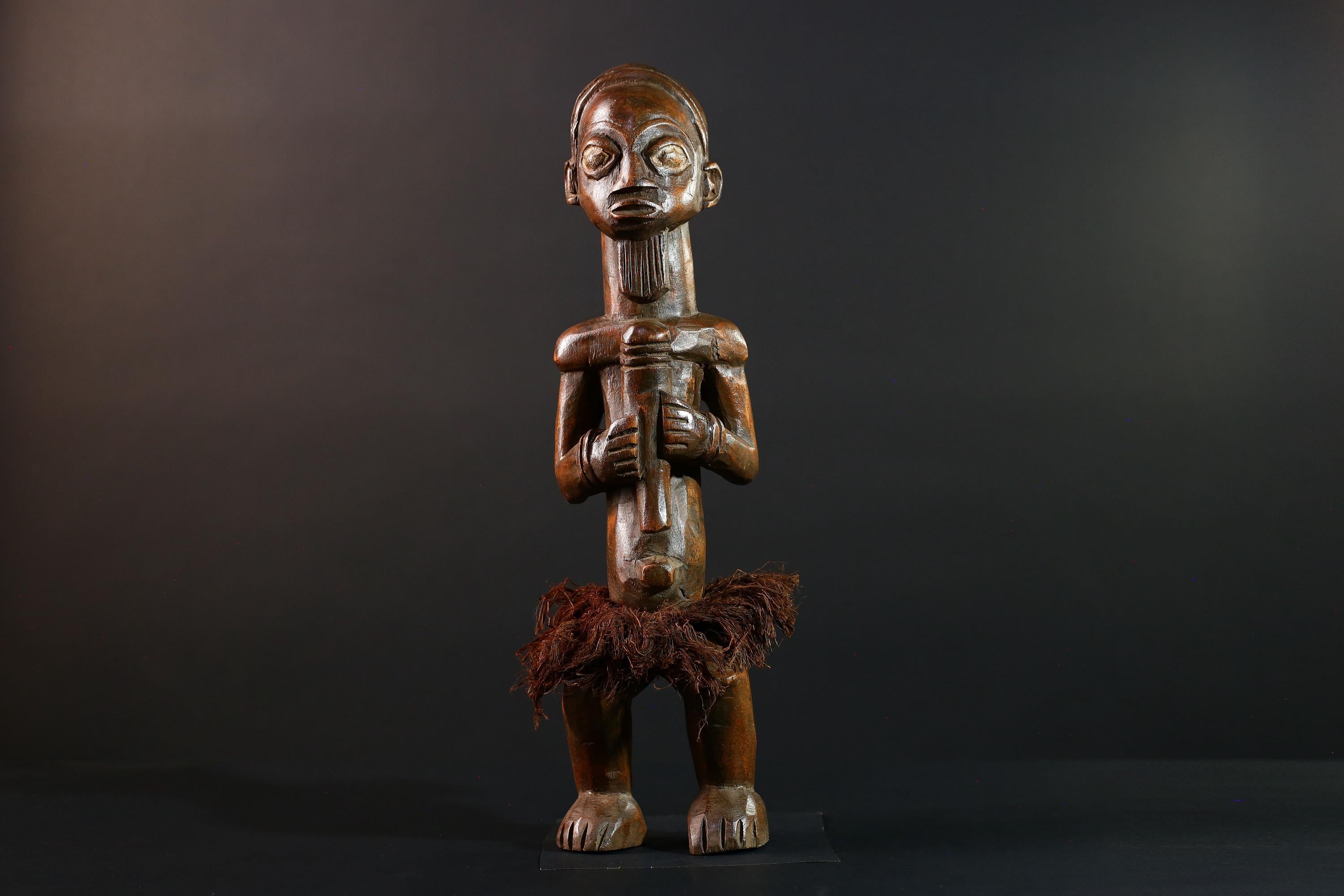 Congo Tribal Ancestor Statue Hand Carved Spirit Shrine Figure African Male Wood Art Symbolic Home Decor Rustic Ethnic Sculpture-G5596