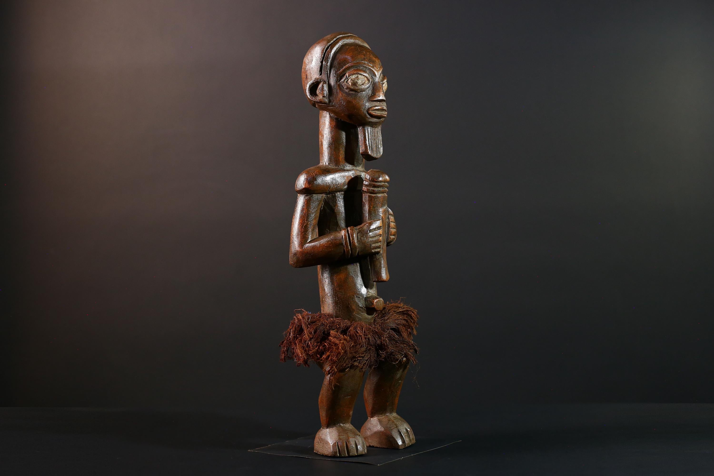 Congo Tribal Ancestor Statue Hand Carved Spirit Shrine Figure African Male Wood Art Symbolic Home Decor Rustic Ethnic Sculpture-G5596