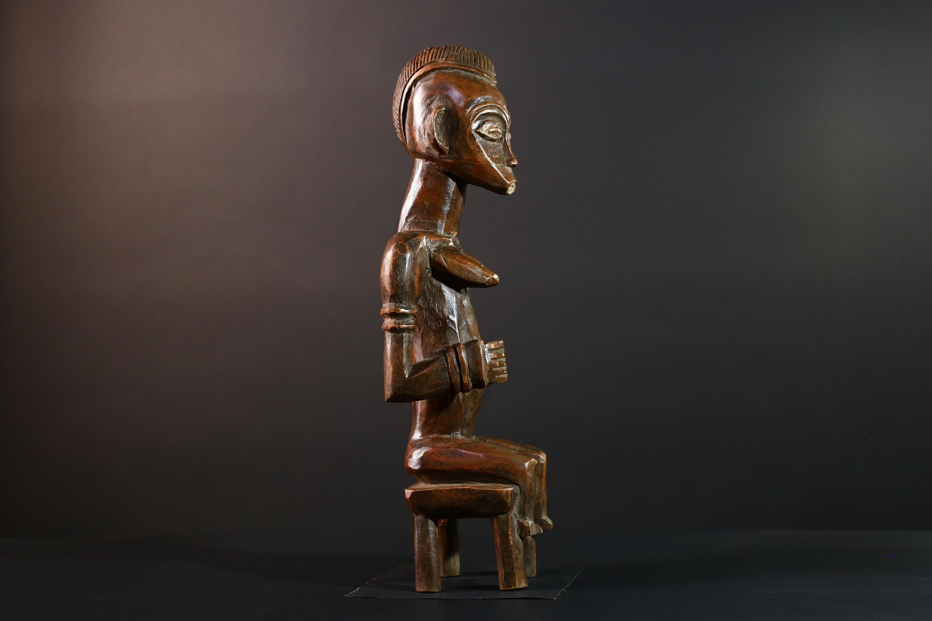 African Seated Tribal Figure Congolese Wood Ancestor Art Hand-Carved Spiritual Shrine Sculpture Decor-G5596