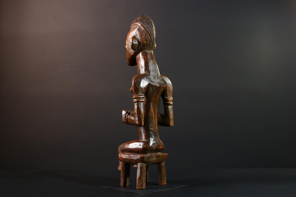 African Seated Tribal Figure Congolese Wood Ancestor Art Hand-Carved Spiritual Shrine Sculpture Decor-G5596
