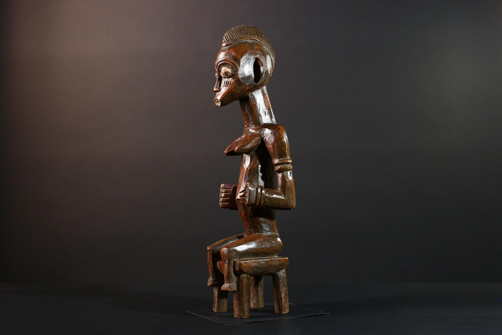 African Seated Tribal Figure Congolese Wood Ancestor Art Hand-Carved Spiritual Shrine Sculpture Decor-G5596