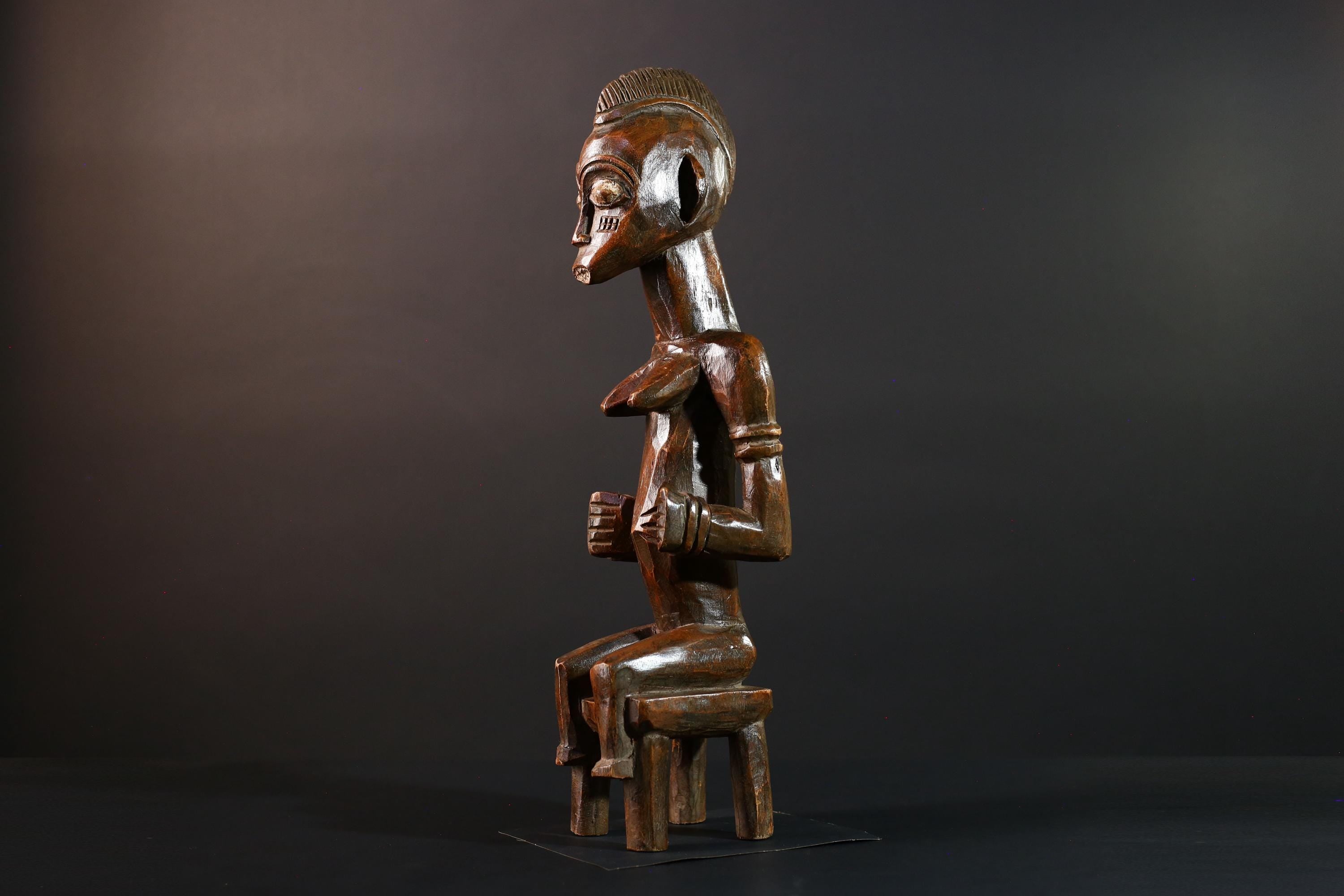 African Seated Tribal Figure Congolese Wood Ancestor Art Hand-Carved Spiritual Shrine Sculpture Decor-G5596