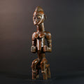 African Seated Tribal Figure Congolese Wood Ancestor Art Hand-Carved Spiritual Shrine Sculpture Decor-G5596