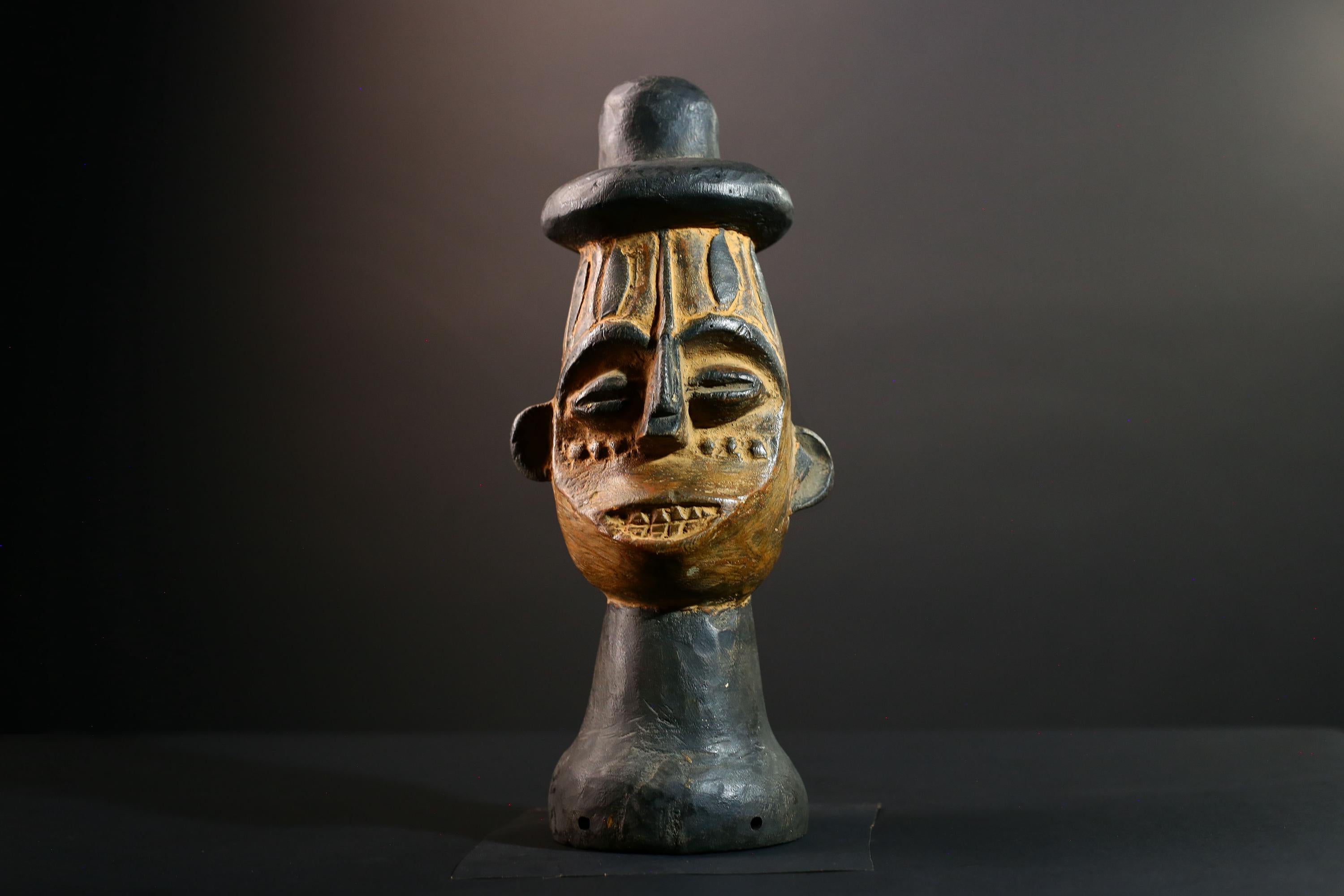 African head sculpture Songye tribal carved wood spirit statue Congo decor ceremonial art spiritual African wall altar piece-G5598