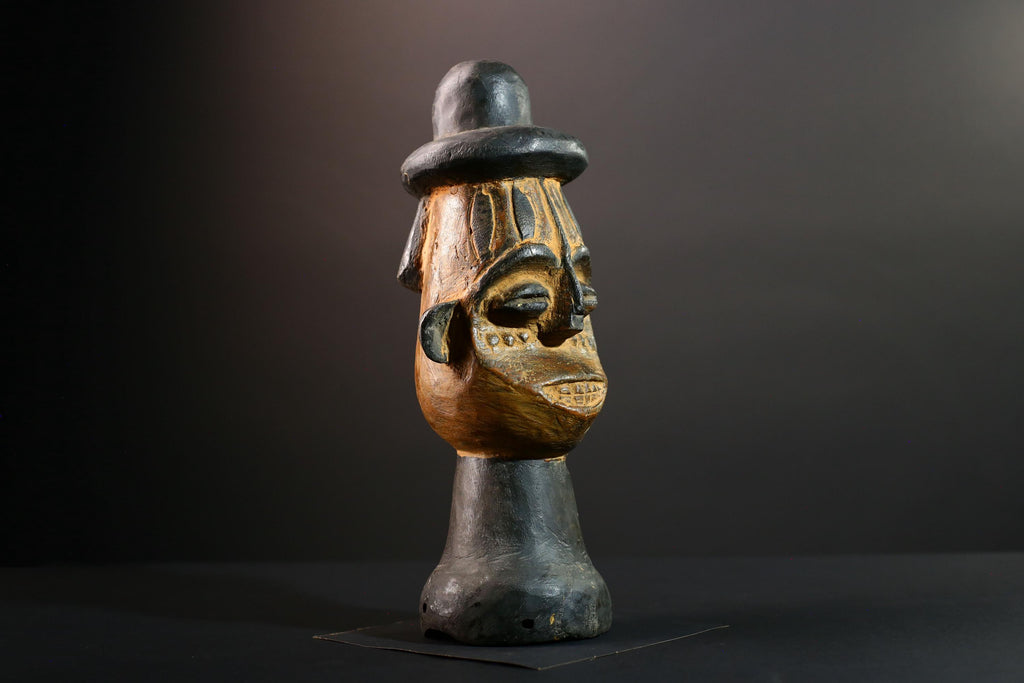 African head sculpture Songye tribal carved wood spirit statue Congo decor ceremonial art spiritual African wall altar piece-G5598