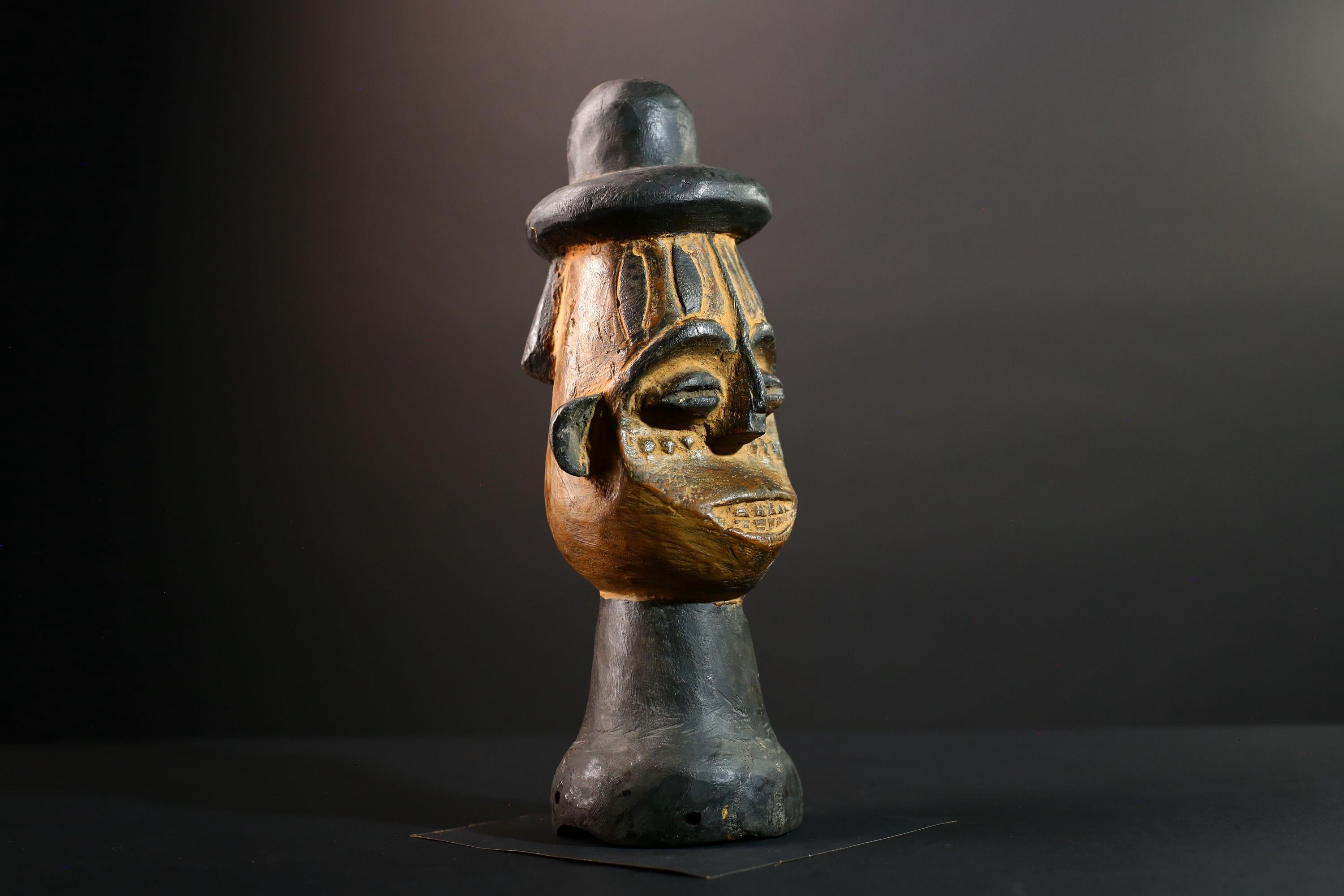 African head sculpture Songye tribal carved wood spirit statue Congo decor ceremonial art spiritual African wall altar piece-G5598