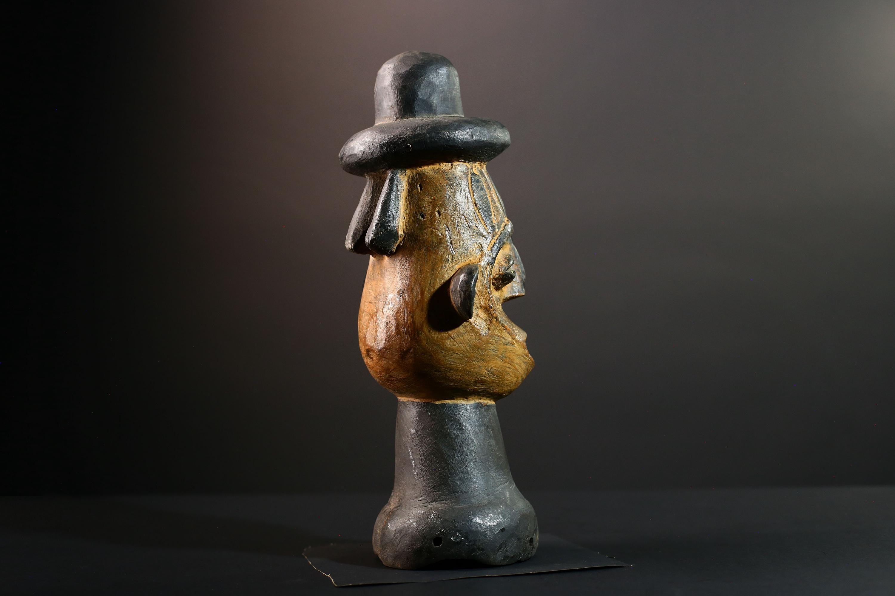 African head sculpture Songye tribal carved wood spirit statue Congo decor ceremonial art spiritual African wall altar piece-G5598