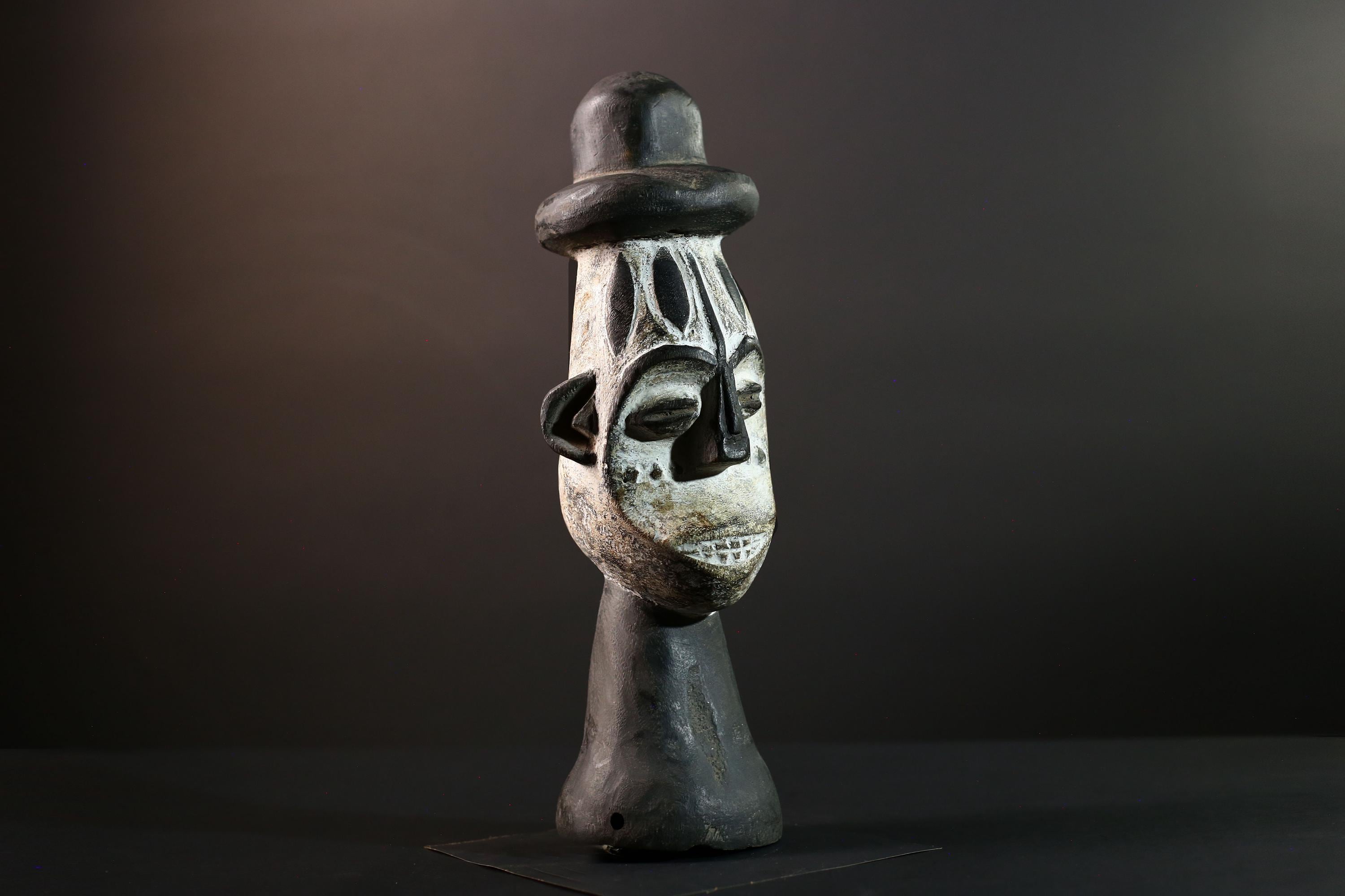 African head sculpture Songye tribal carved wood spirit statue Congo decor ceremonial art spiritual African wall altar piece G5599
