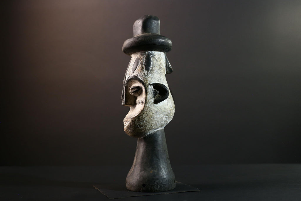 African head sculpture Songye tribal carved wood spirit statue Congo decor ceremonial art spiritual African wall altar piece G5599