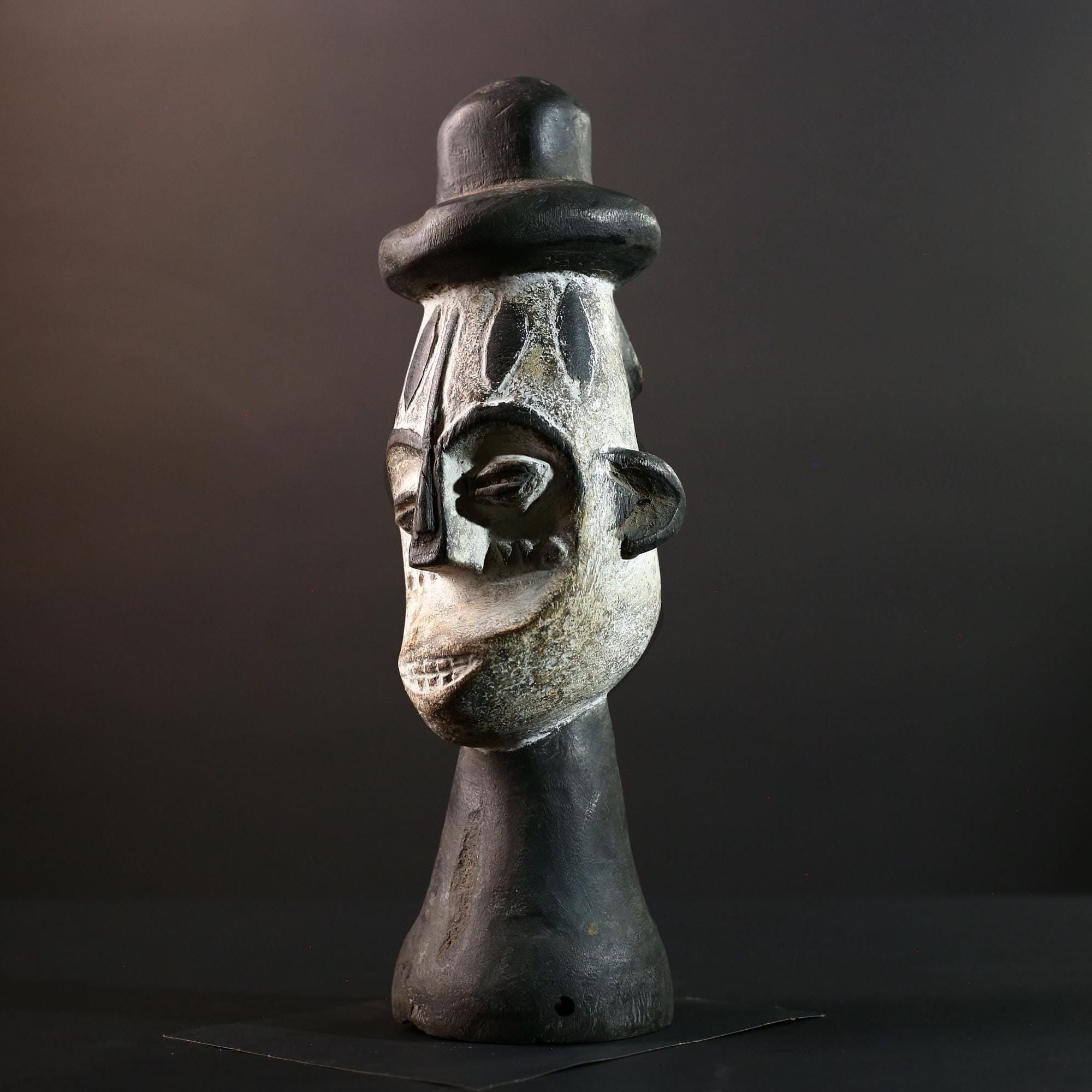 African head sculpture Songye tribal carved wood spirit statue Congo decor ceremonial art spiritual African wall altar piece G5599