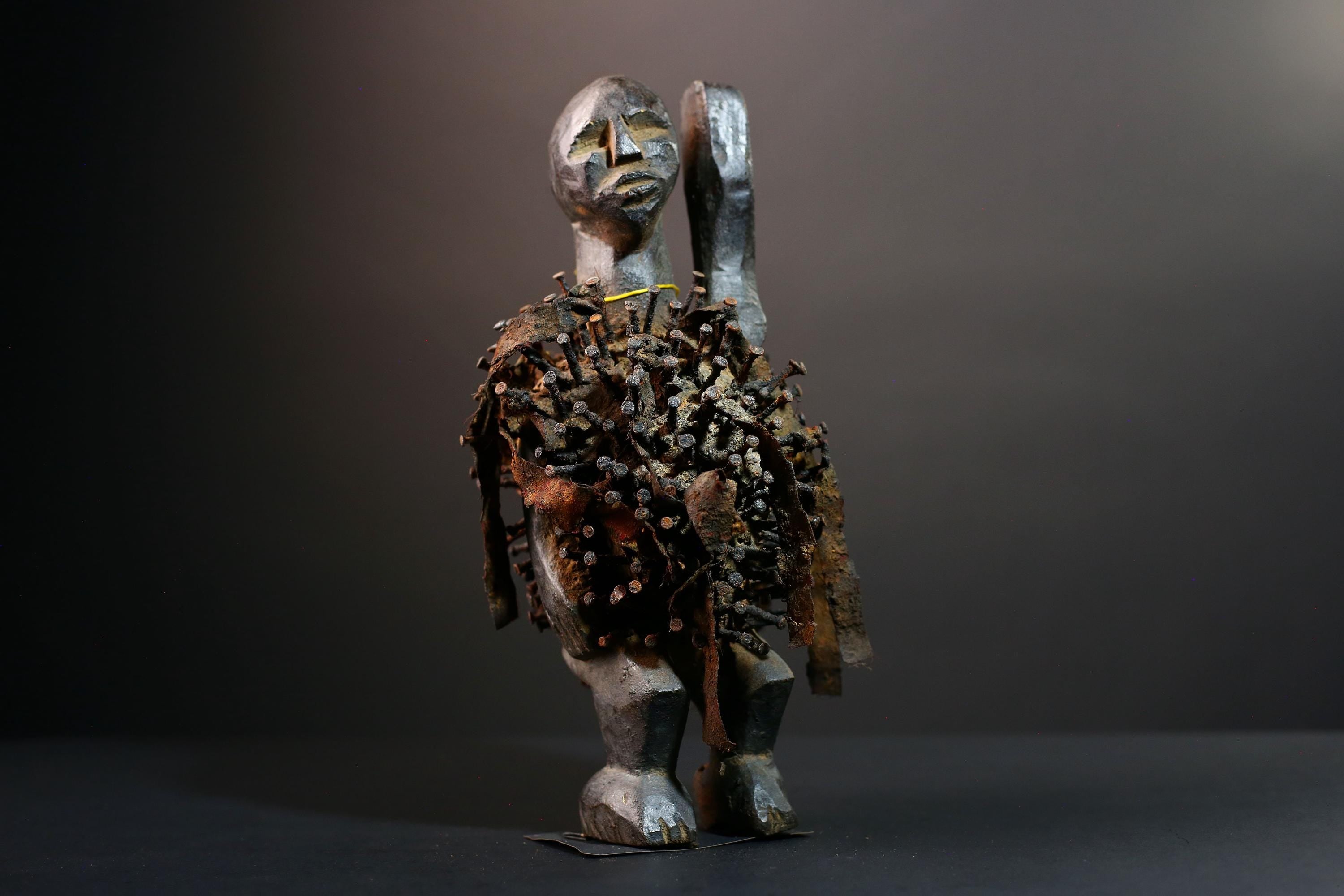 African nail fetish figure Kongo carved tribal power sculpture Congo nkisi art spirit shrine statue spiritual protective wood decor G5600