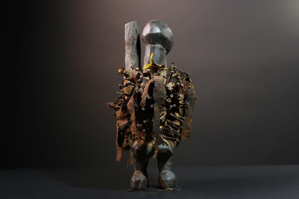 African nail fetish figure Kongo carved tribal power sculpture Congo nkisi art spirit shrine statue spiritual protective wood decor G5600