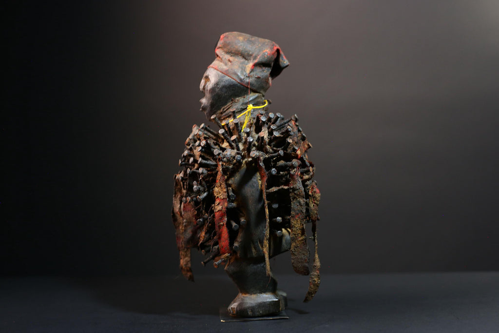 African nail fetish statue Congo power nkisi nkondi carved tribal charm spirit shrine figure protective sculpture wood magic decor G5601