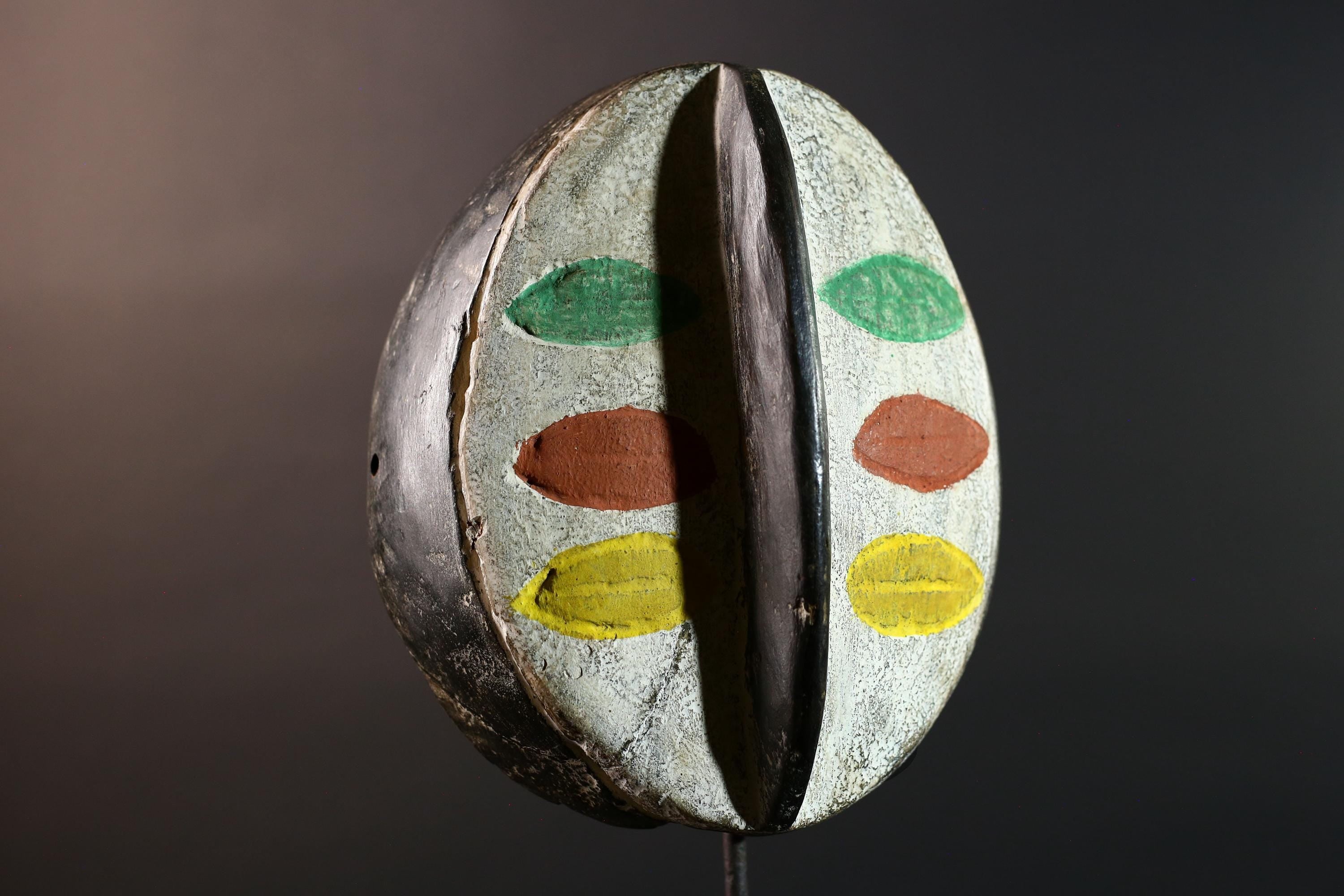 Painted Bwa African Mask Tribal Wall Art Burkina Faso Hand Carved Wood Face Decor Ethnic Ceremony Sculpture Multicolor Piece-G5604