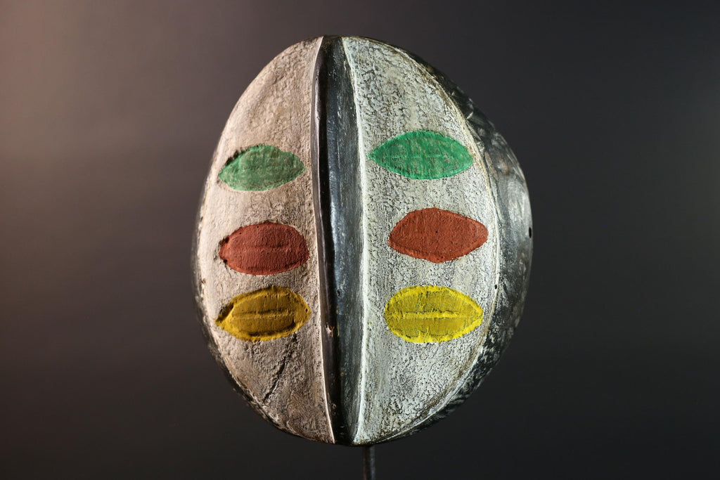 Painted Bwa African Mask Tribal Wall Art Burkina Faso Hand Carved Wood Face Decor Ethnic Ceremony Sculpture Multicolor Piece-G5604