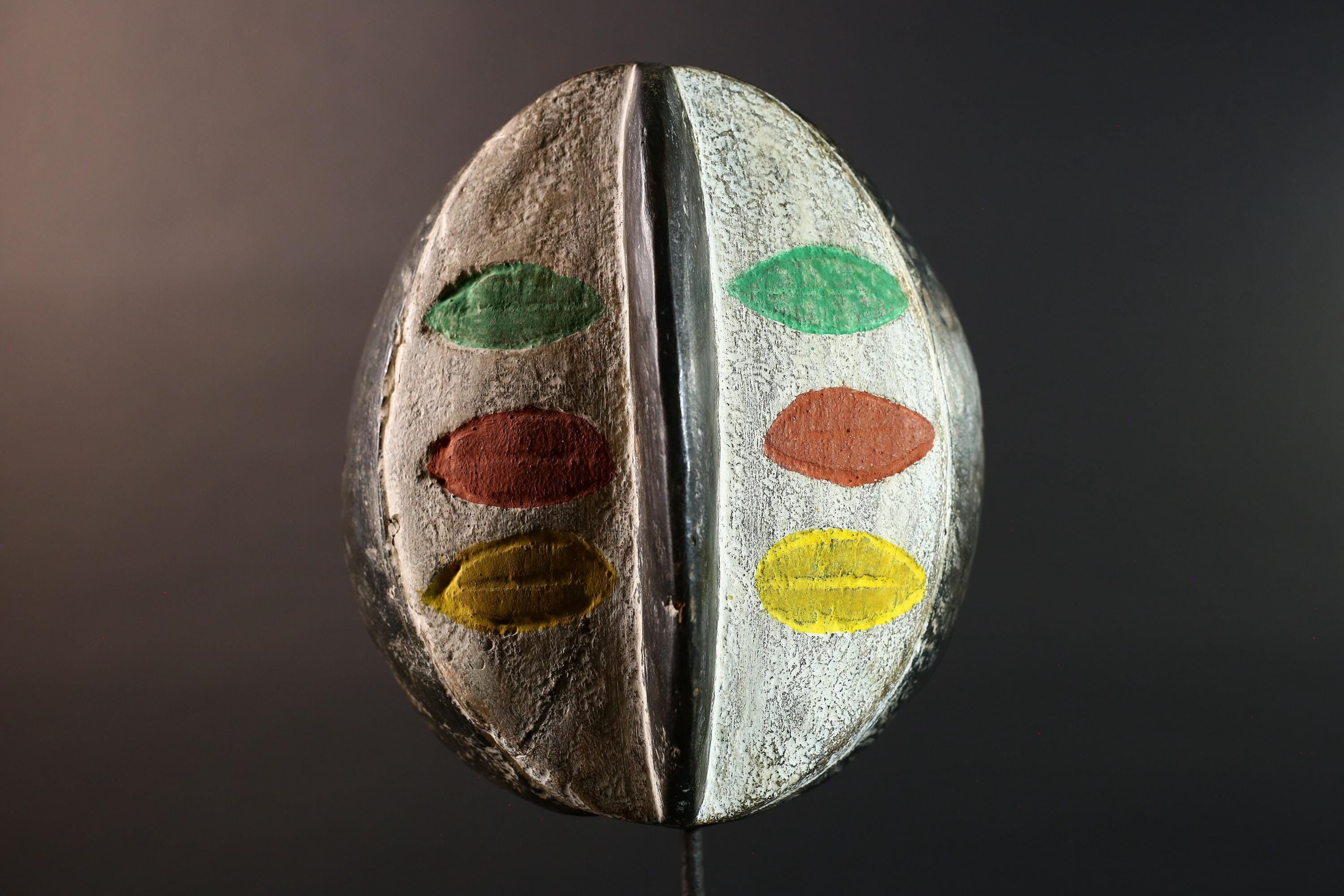 Painted Bwa African Mask Tribal Wall Art Burkina Faso Hand Carved Wood Face Decor Ethnic Ceremony Sculpture Multicolor Piece-G5604