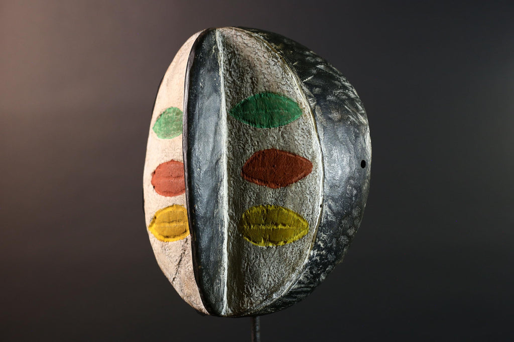 Painted Bwa African Mask Tribal Wall Art Burkina Faso Hand Carved Wood Face Decor Ethnic Ceremony Sculpture Multicolor Piece-G5604