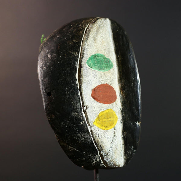 Painted Bwa African Mask Tribal Wall Art Burkina Faso Hand Carved Wood Face Decor Ethnic Ceremony Sculpture Multicolor Piece-G5604