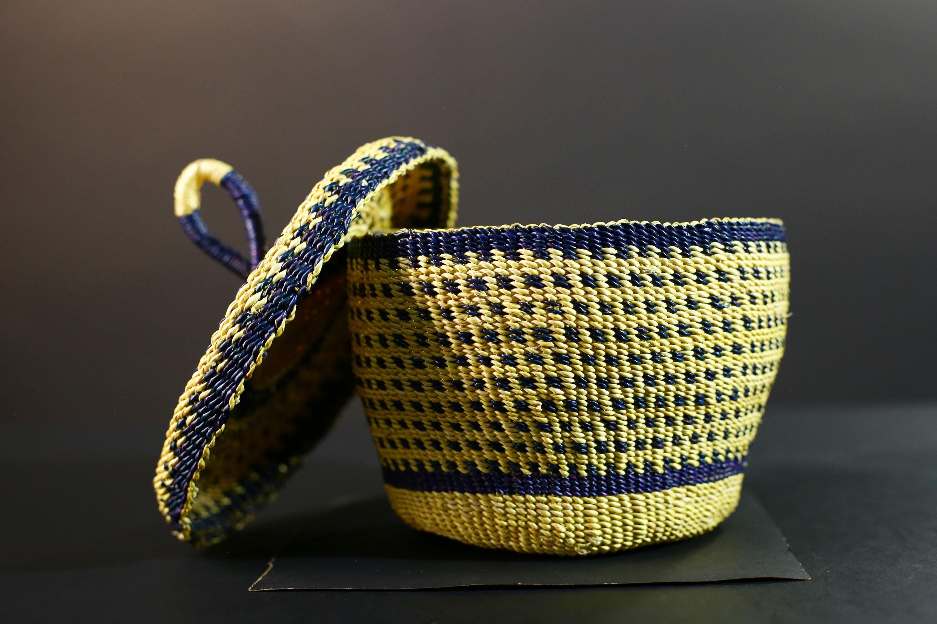 Handwoven Sisal Basket Boho Storage Decor Eco Lidded Round Organizer for Jewelry Trinkets Home Office Shelf Display Artisan Gift G5718