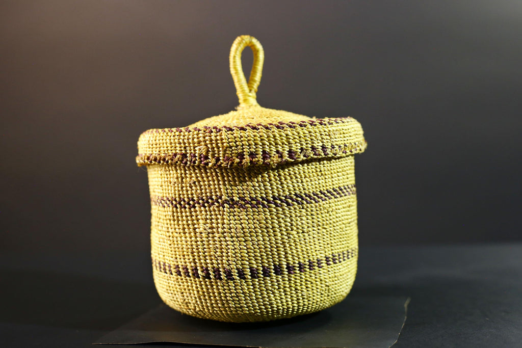 Handwoven Sisal Basket Boho Storage Container Natural Tribal Home Decor Eco-Friendly Organization Accent Gift Global Handcrafted Art G5719