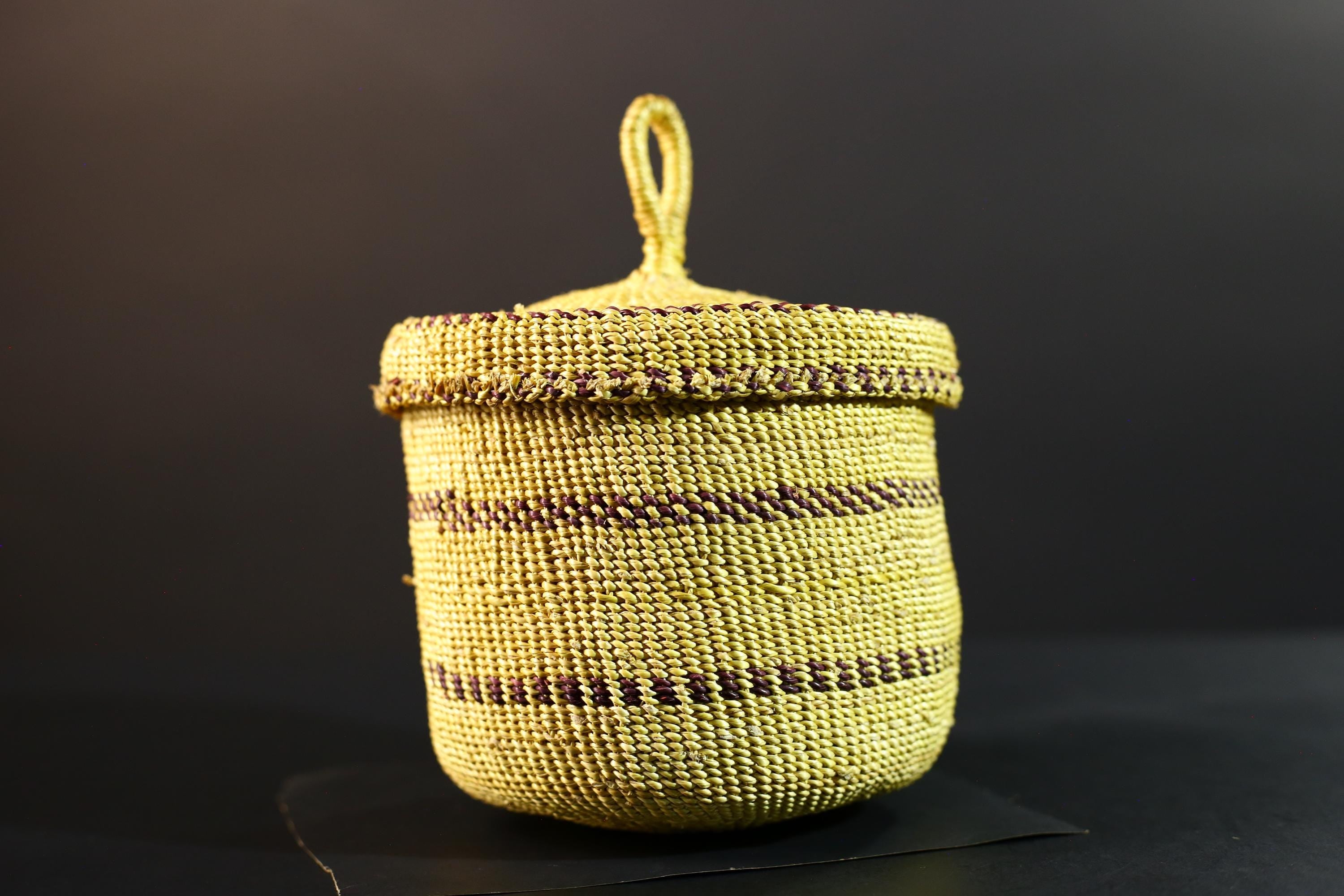 Handwoven Sisal Basket Boho Storage Container Natural Tribal Home Decor Eco-Friendly Organization Accent Gift Global Handcrafted Art G5719