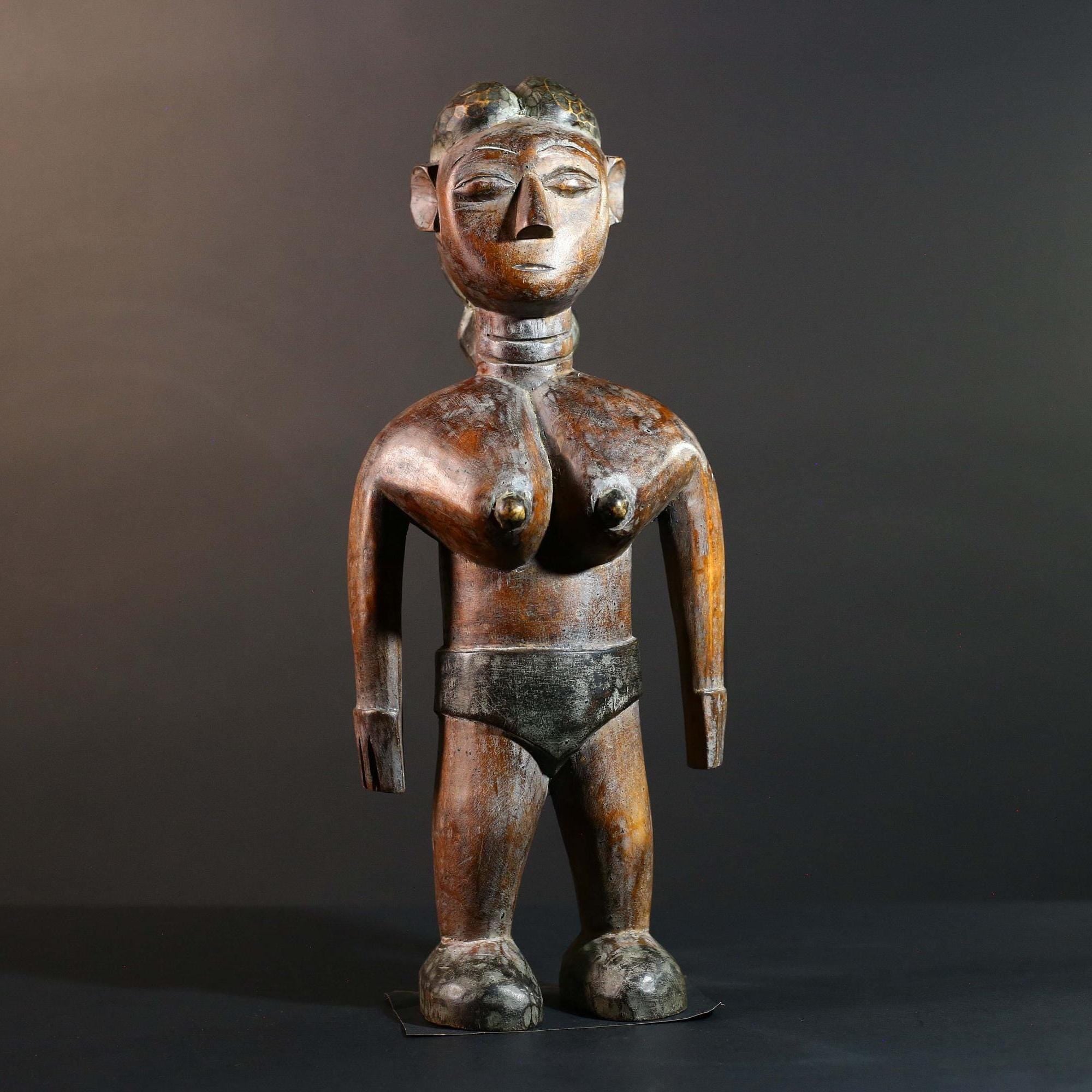 African Tribal Wood Baule Figure Hand Carved Rustic Ethnic Home Decor Sculpture Art Collectible Unique Gift Handcrafted Decor Art-G5720
