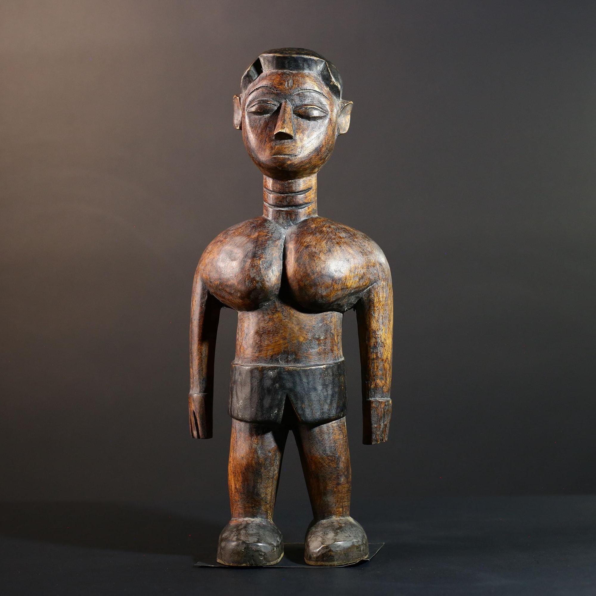 African Tribal Wood Baule Figure Hand Carved Rustic Ethnic Home Decor Sculpture Art Collectible Unique Gift Handcrafted Decor Art-G5721
